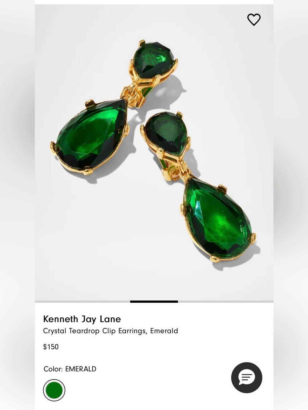 Kenneth Jay Lane Gold-Tone Emerald Green Teardrop Clip-On Earrings - Picture 4 of 10